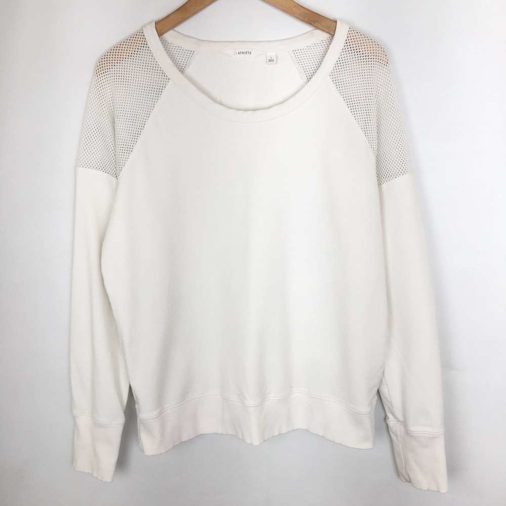 Athleta Citytime Mesh Shoulder Crewneck Sweatshirt Top White Women’s Size Large - Picture 5 of 15